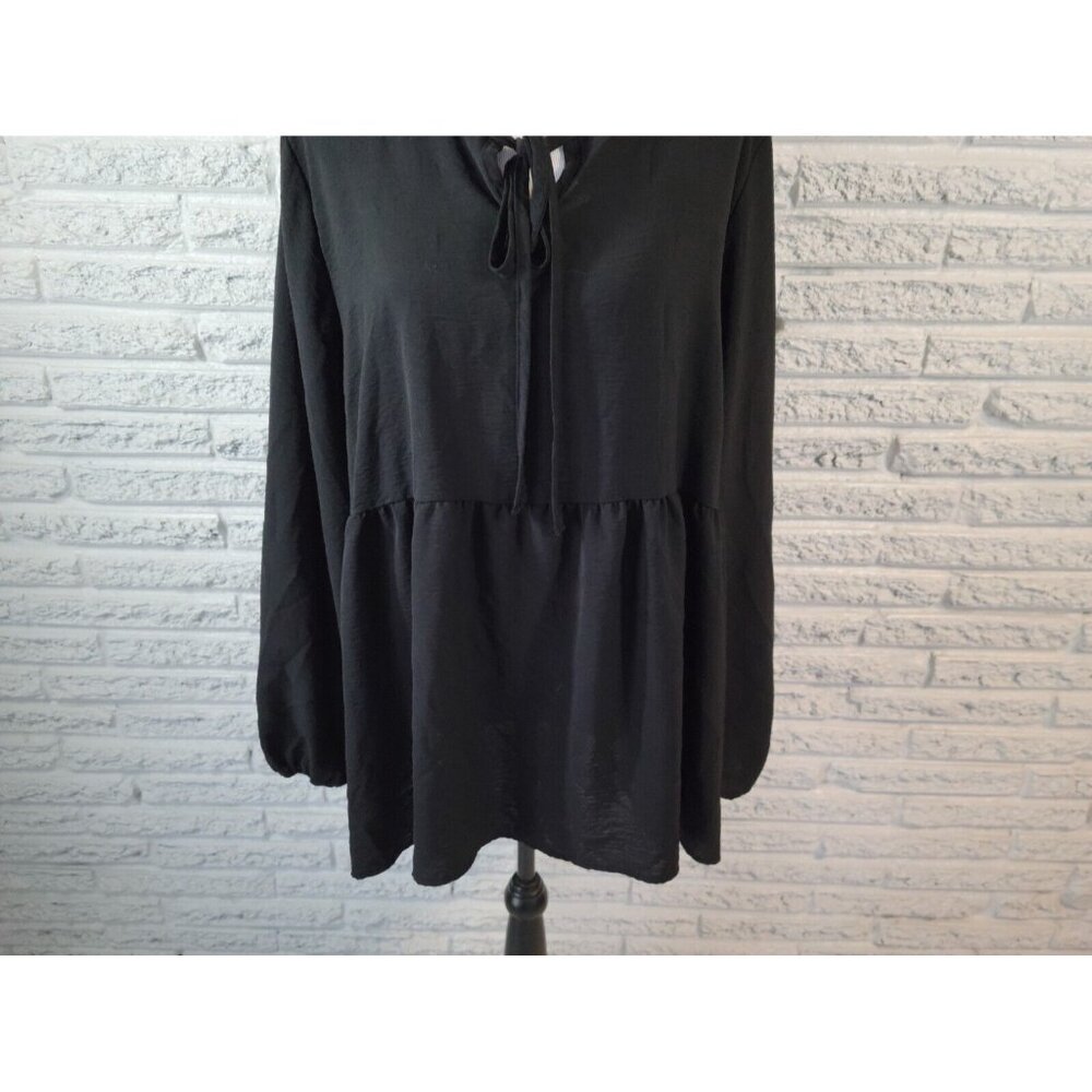 Cotton Bleu Womens Top 2X Plus Long Sleeve Black Keyhole Neck Sheer BLA200E - Picture 4 of 7